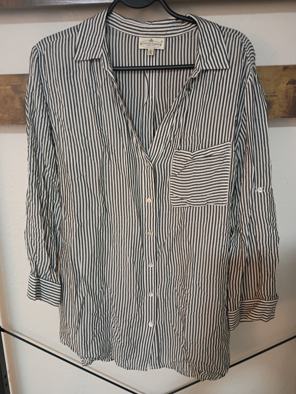grand & greene Black and White Striped Button-Down Shirt Size L